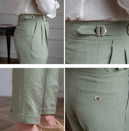 Double Pleat Airy Seersucker Trousers Positano
