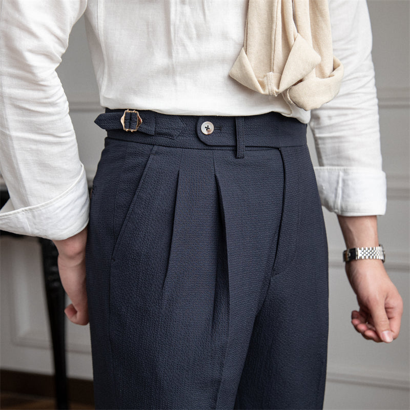 Double Pleat Airy Seersucker Trousers Positano