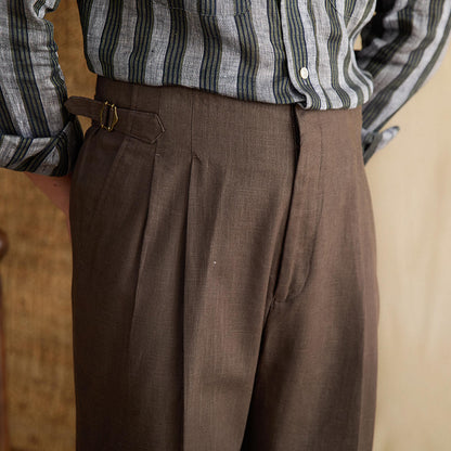 Semplice Trousers in Linen Blend with Double Pleat and Straight Cut