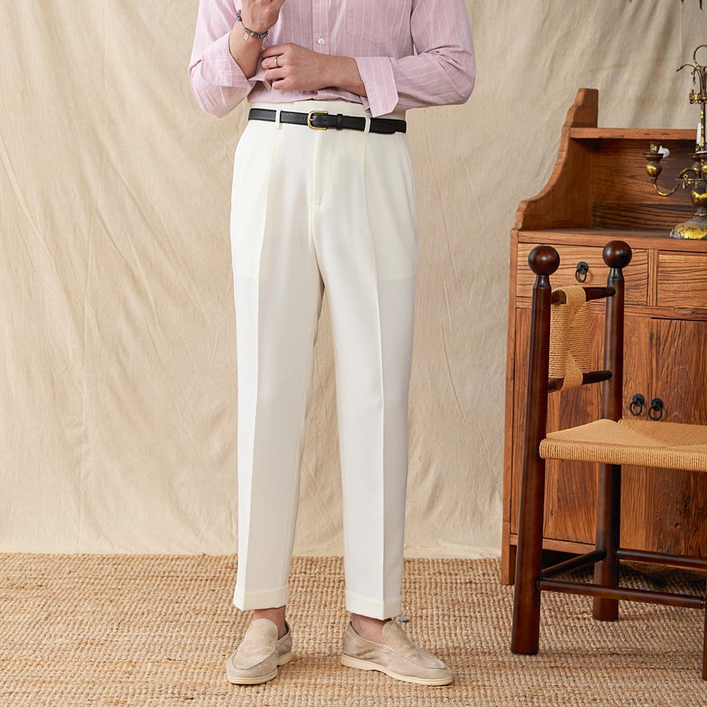 Pleated Straight Trousers in Cotton Blend "Business"