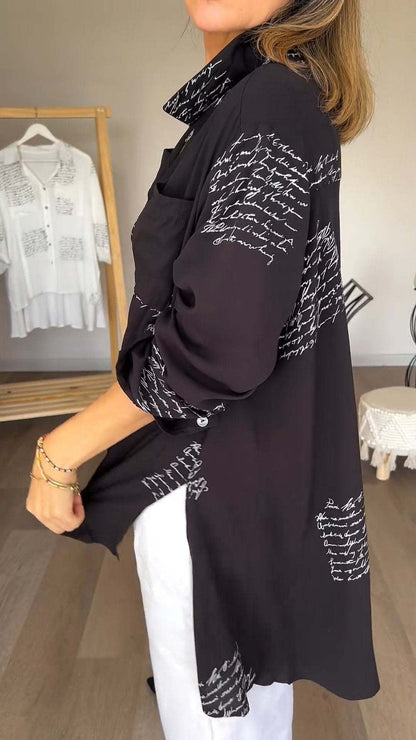 Tiemona | Button-Up Script Shirt