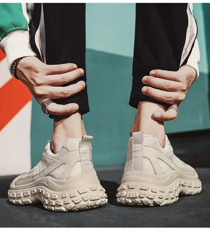 Men's Beige Lightweight Breathable Trainers with Rubber Sole