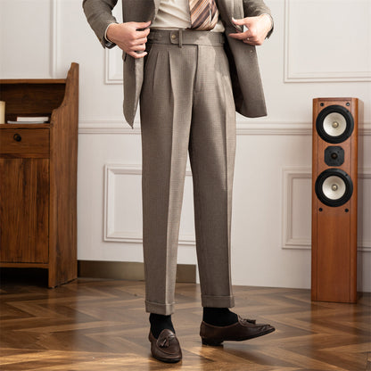 Cambridge Houndstooth Straight Pleated Trousers