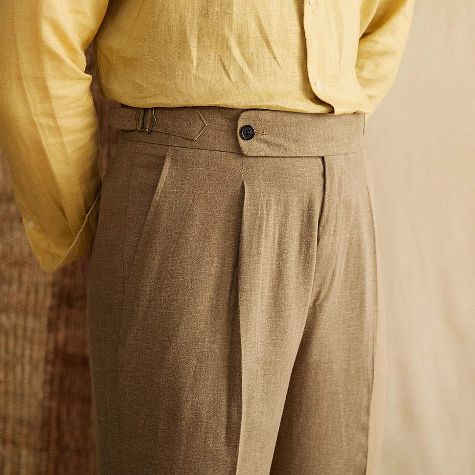 Straight Pleated Linen Blend Trousers Antibes