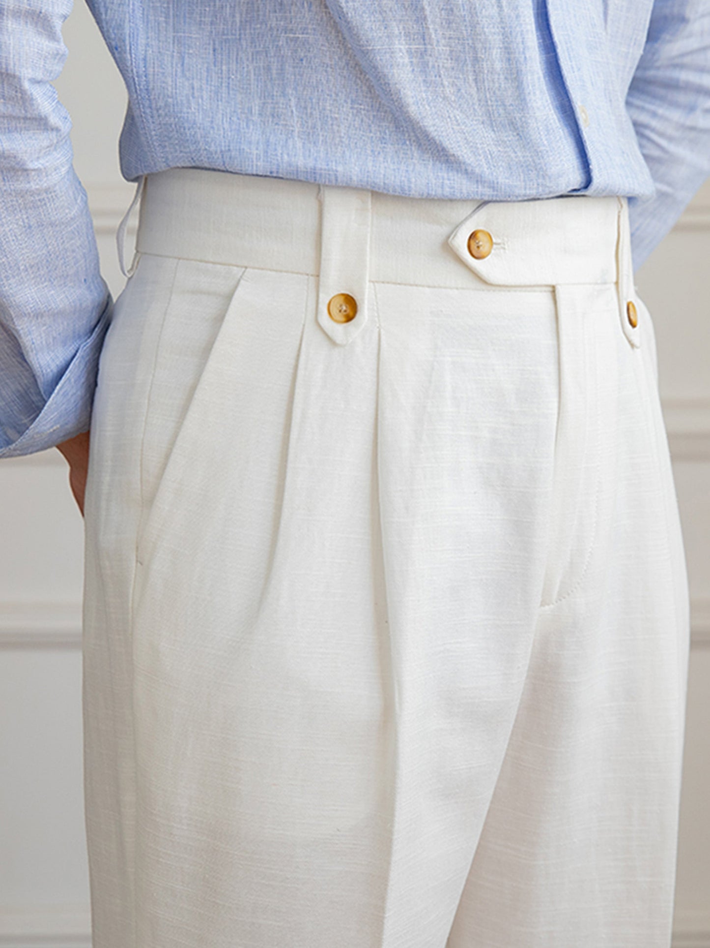 Straight Trousers with Double Pleat in Linen Blend