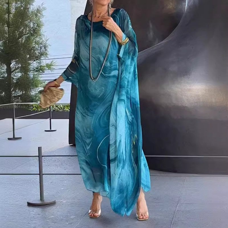Kyra - Marble Print Chiffon Maxi Dress
