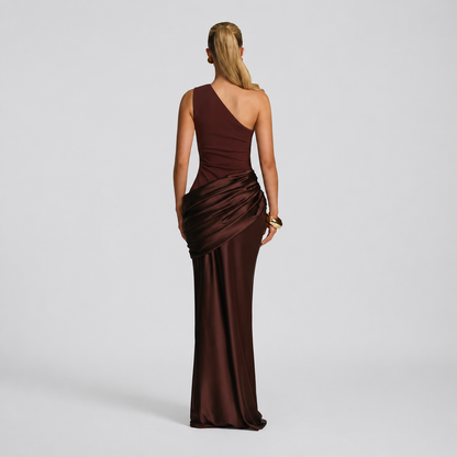 Women’s Elegant One Shoulder Ruched Evening Maxi Dress