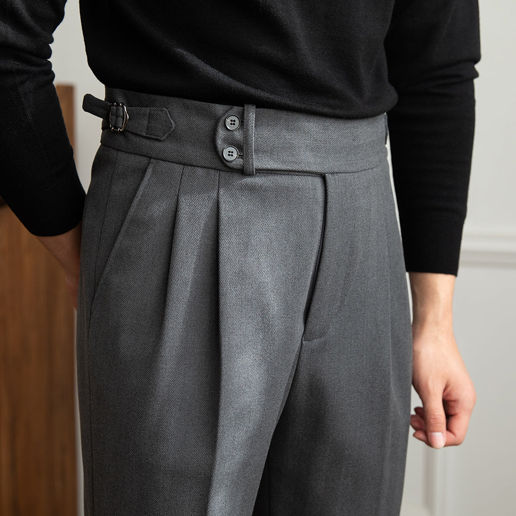 Tuscany Chevron Pattern Wool Blend Trousers