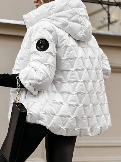 Cotton Hooded Jacket for Women with Long Sleeves for Autumn and Winter in Diamond Patchwork