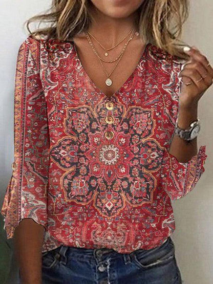 Arabella | Classic Printed Red Top