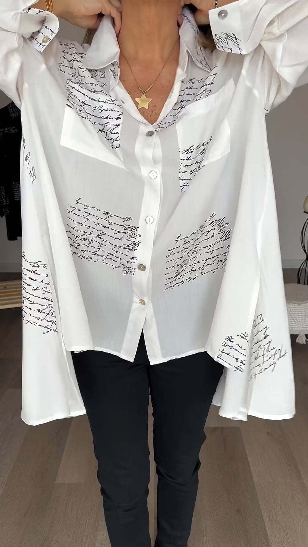 Tiemona | Button-Up Script Shirt