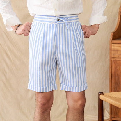 Pleated Seersucker Striped Bermuda Shorts Portofino