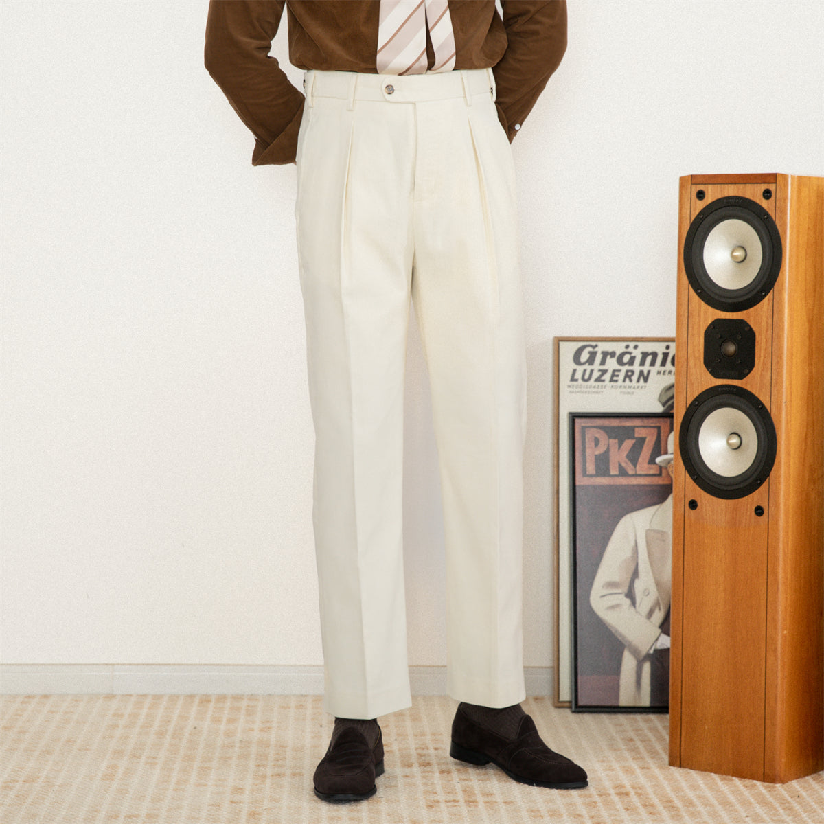 Aspen Cotton Corduroy Straight Pleated Trousers