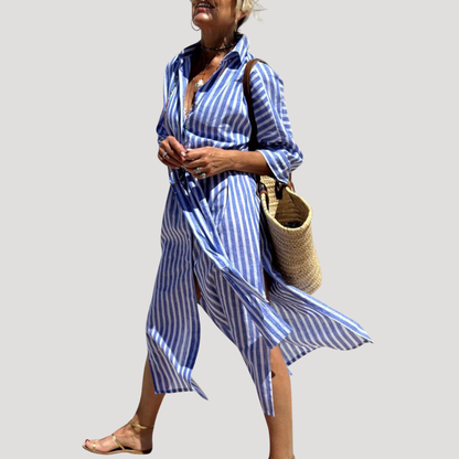 Women’s Relaxed Fit Striped Midi Shirt Dress