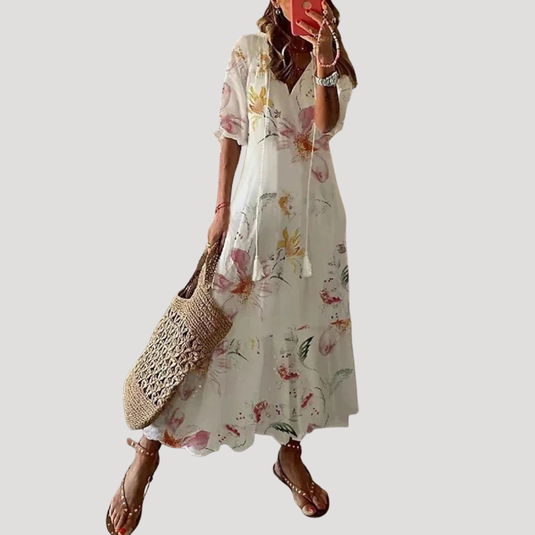 Flattering Boho Maxi Dress with Tassel Tie