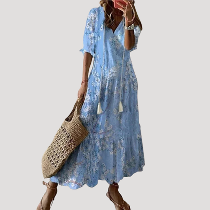 Flattering Boho Maxi Dress with Tassel Tie