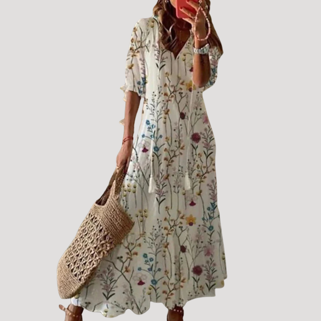 Flattering Boho Maxi Dress with Tassel Tie