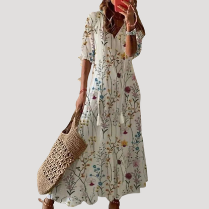 Flattering Boho Maxi Dress with Tassel Tie