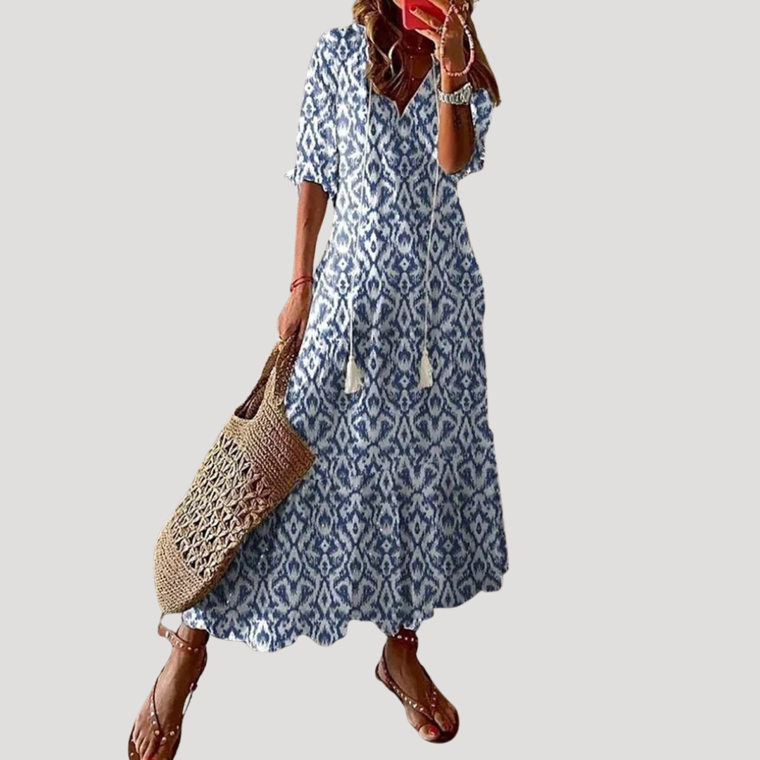 Flattering Boho Maxi Dress with Tassel Tie