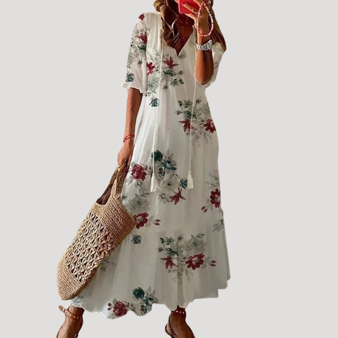 Flattering Boho Maxi Dress with Tassel Tie