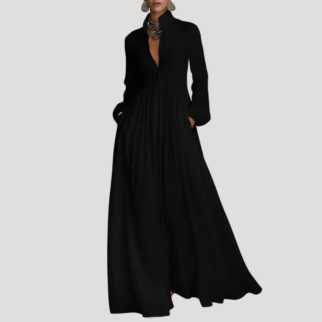 Women’s Modest Long Sleeve Button Maxi Dress
