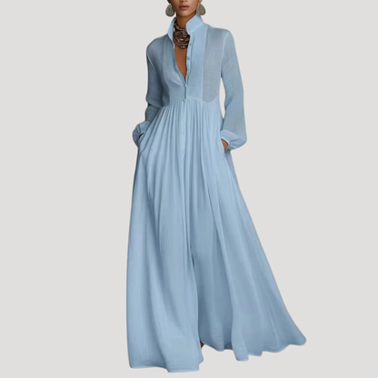 Women’s Modest Long Sleeve Button Maxi Dress