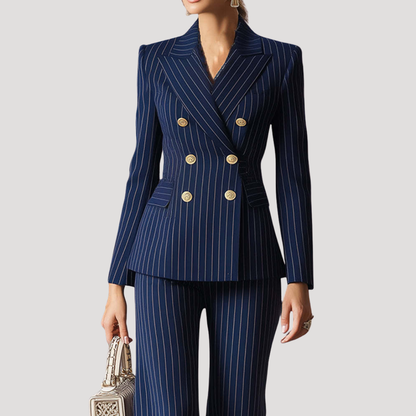Women’s Double Breasted Elegant Pinstripe Trouser Suit