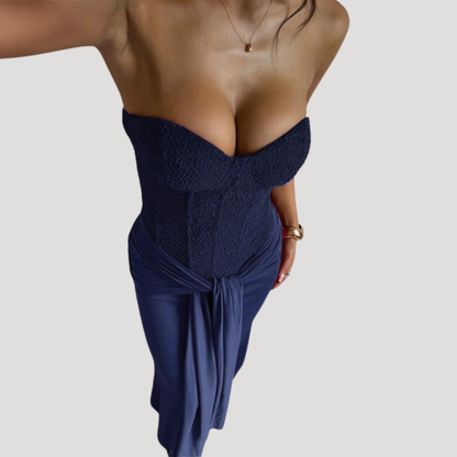 Women’s Elegant Strapless Corset Evening Maxi Dress