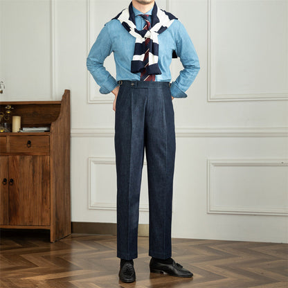 Pleated Cotton Denim Trousers Vatican
