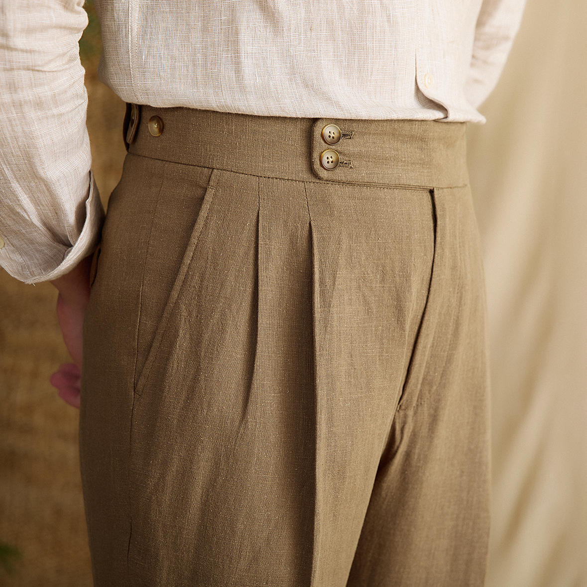 Portofino Double Pleat Straight-Leg Linen Trousers