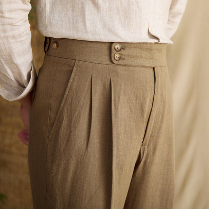 Portofino Double Pleat Straight-Leg Linen Trousers