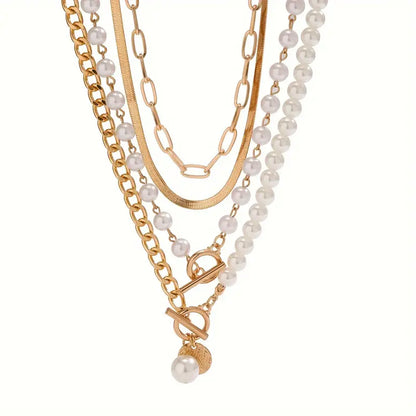Vintage pearl and gold snake chain necklace set