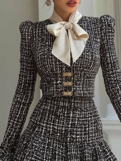 Serena - Black Tweed Ensemble in Chanel Style with Bow Tie