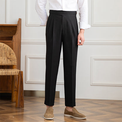 Straight Trousers with Double Pleats in Seersucker Moneglia