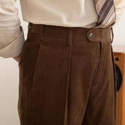 Aspen Cotton Corduroy Straight Pleated Trousers