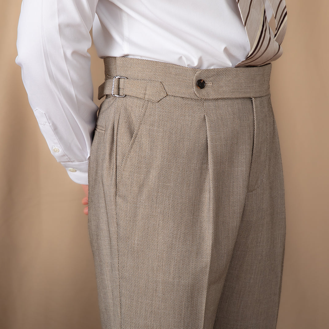 Textured Birdseye Double Pleat Trousers Sorrento