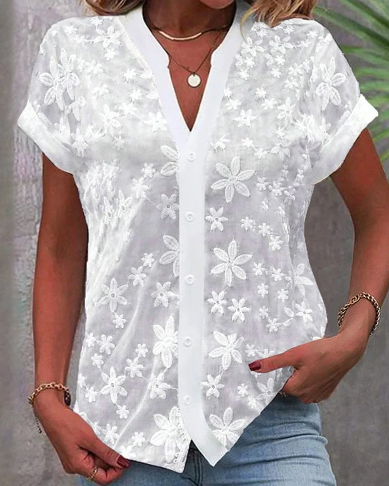 Coralie | Short Sleeve Blouse with V-Neck
