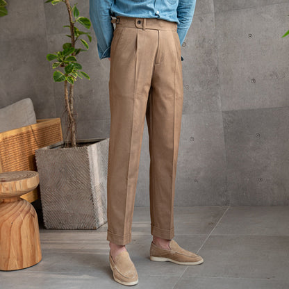 Straight Cotton Canvas Trousers Riviera