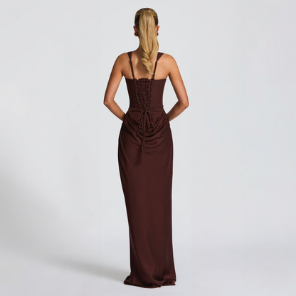 Elegant Square Neck Draped Maxi Dress for Evening Events