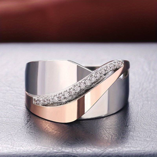 Vintage rose gold and silver ring with zircon