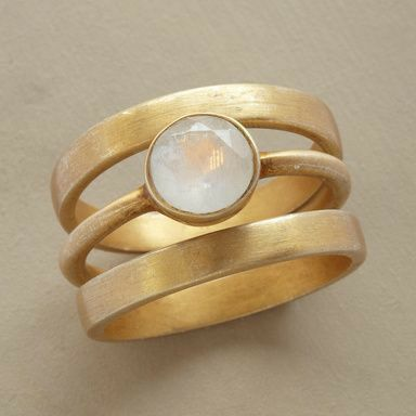 Vintage Gold and Moonstone Intarsia Ring
