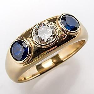Gold ring with vintage blue glass cubic zirconia