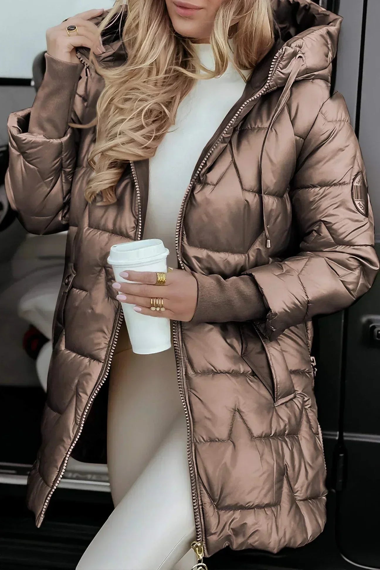 Zéphirine | Long, warm quilted jacket with enveloping hood
