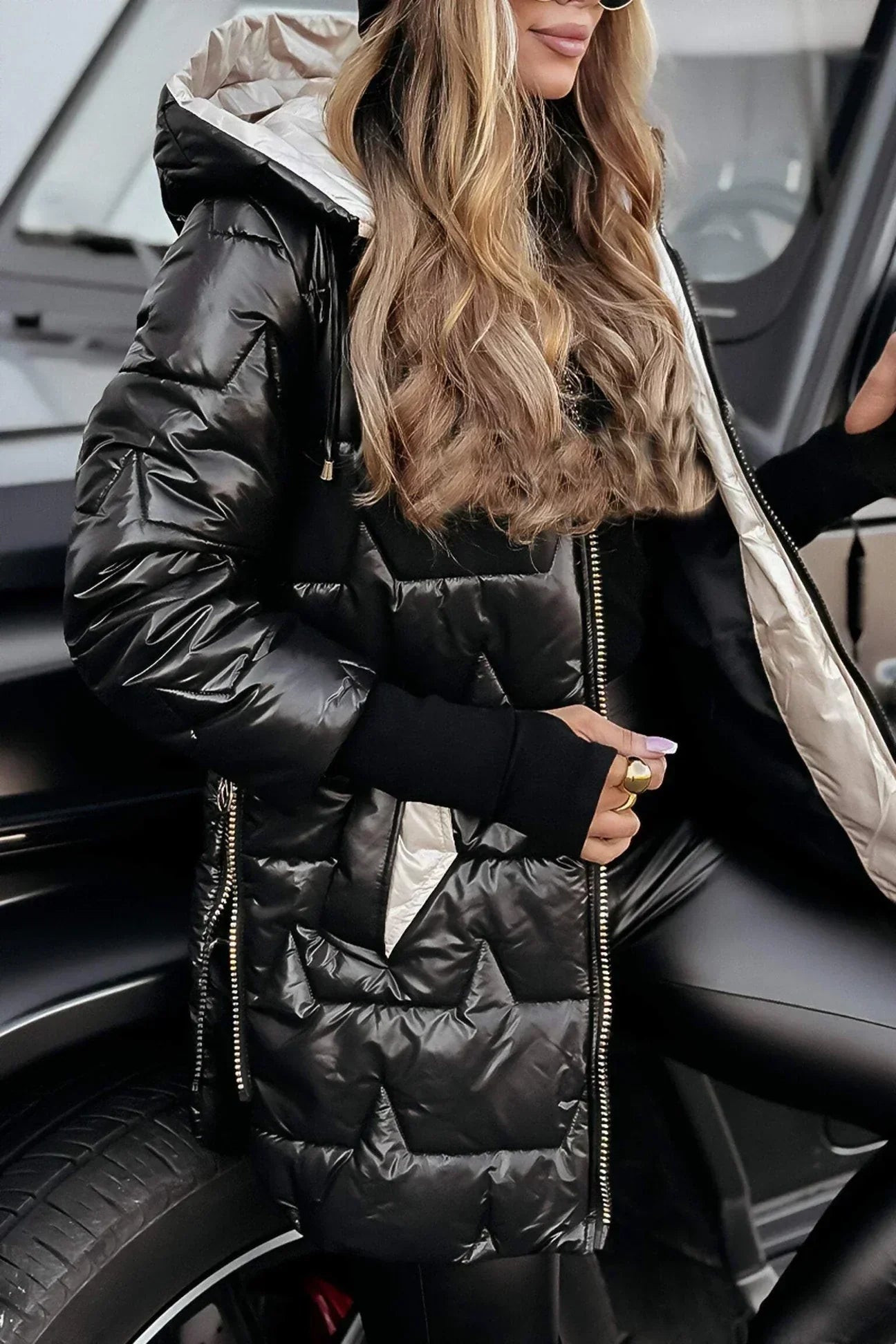 Zéphirine | Long, warm quilted jacket with enveloping hood