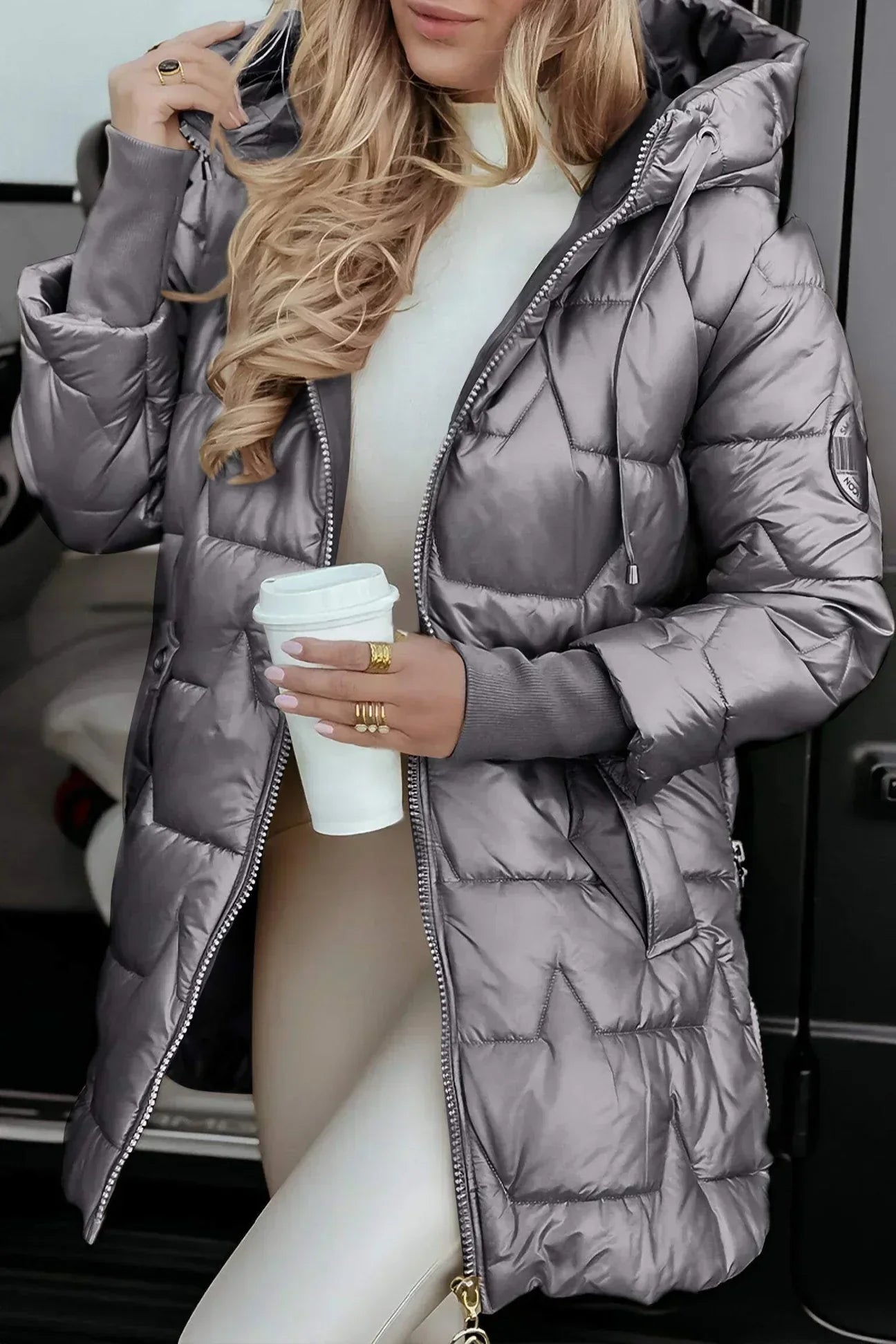 Zéphirine | Long, warm quilted jacket with enveloping hood
