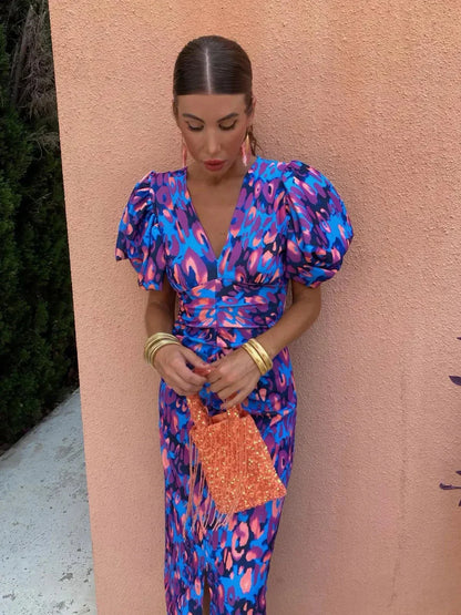 Arielle™ | Colourful Midi Dress for Women with Pleated Sleeves