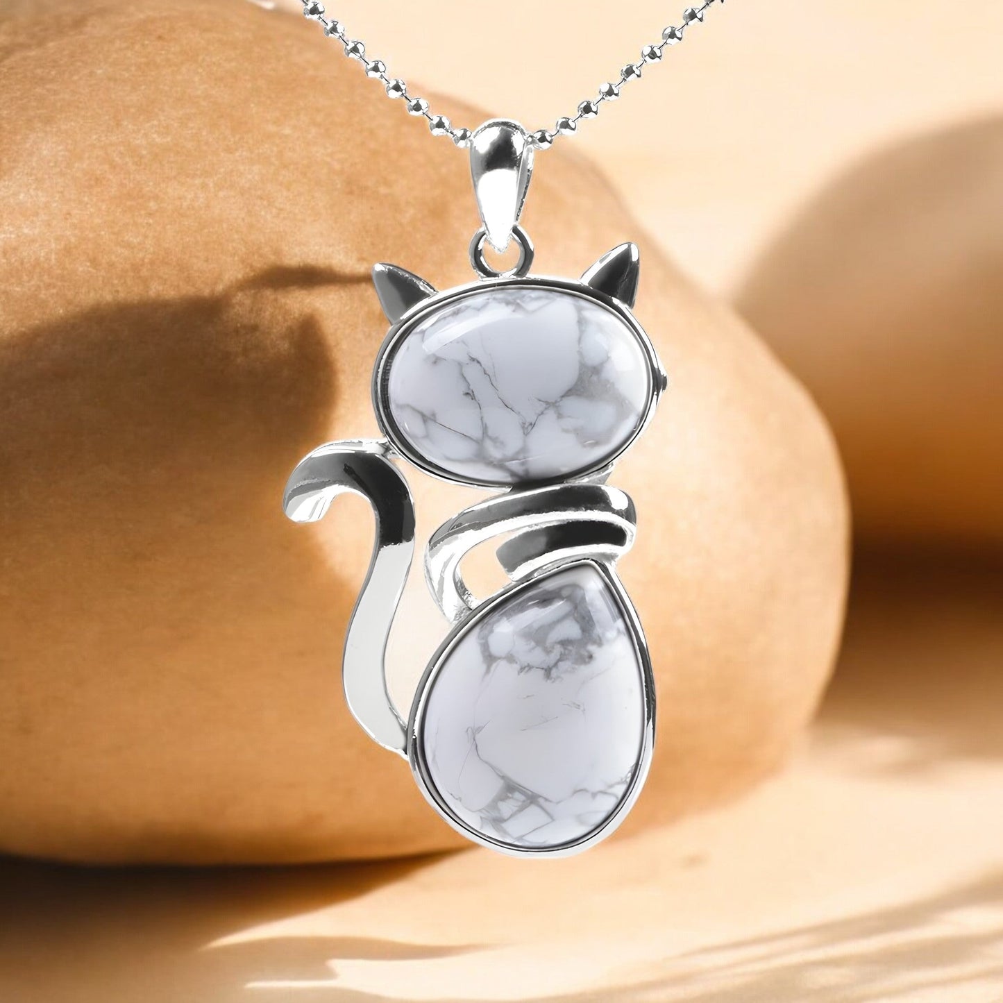 Collar with Genuine Stone Cat