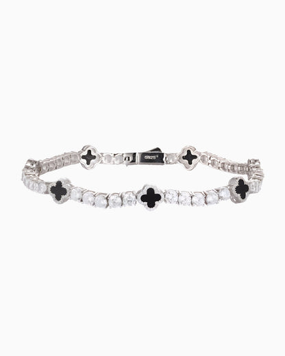 BLACK MOISSANITE TENNIS BRACELET WITH CLOVER.