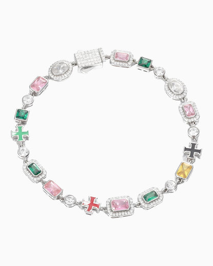 MOISSANITE & GEMS CROSS BRACELET.