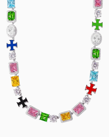 CROSS CHAIN IN MOISSANITE AND GEMSTONES.